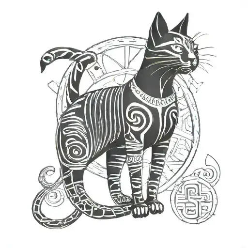 Egyptian symbols and cat tattoo design idea