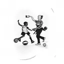 A silhouette of a father, mother, and son playing their favorite sports tattoo design idea