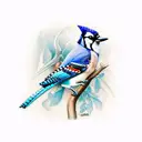 psychedelic blue jay tattoo design idea