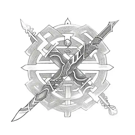 2 swords crossing with an A above them and an O below them tattoo design idea
