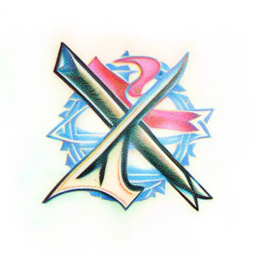 2 swords crossing with an A above them and an O below them tattoo design idea