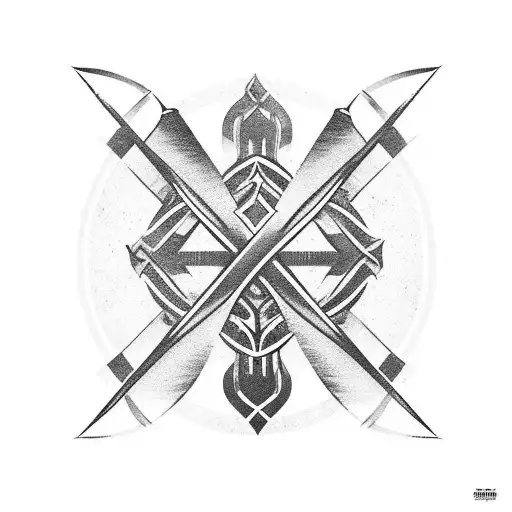 2 swords crossing with an A above them and an O below them tattoo design idea