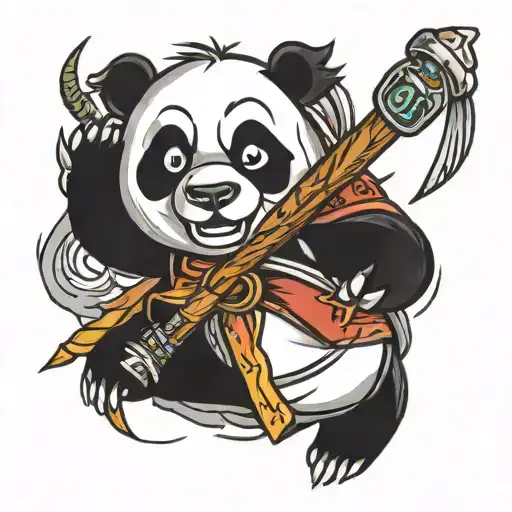 panda warrior staff tattoo design idea