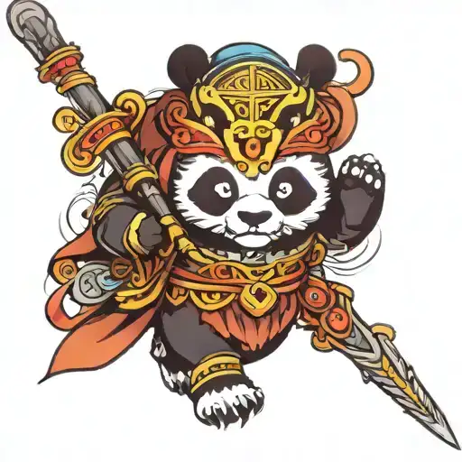 panda warrior staff tattoo design idea