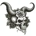 skull with roses and goat horns tattoo design idea