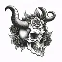 skull with roses and goat horns tattoo design idea