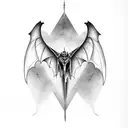 gothic calligraphy number 7 with bat wing motifs tattoo design idea