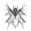 gothic calligraphy number 7 with bat wing motifs tattoo design idea