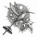 A unique design combining a golf flag, a hummingbird, and a windmill tattoo design idea