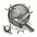 A unique design combining a golf flag, a hummingbird, and a windmill tattoo design idea