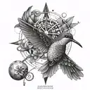 A unique design combining a golf flag, a hummingbird, and a windmill tattoo design idea