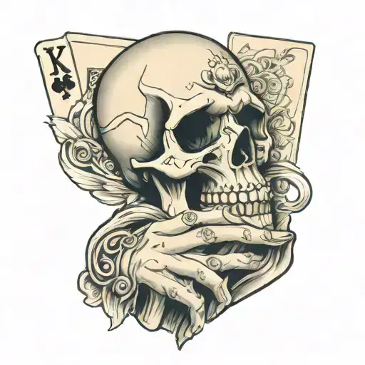 Skull hand holding a deck of cards on upper shoulder  tattoo design idea