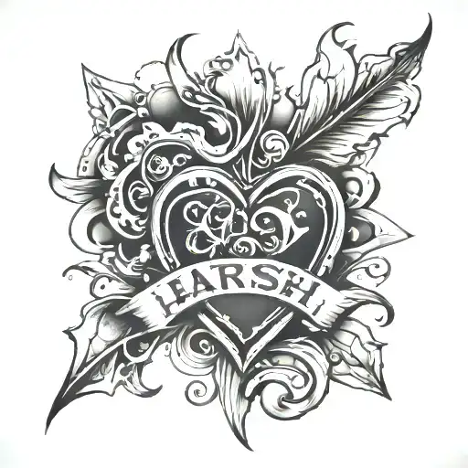 harsh name with heart tattoo design idea