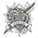 harsh name with heart tattoo design idea