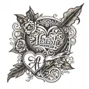 harsh name with heart tattoo design idea