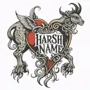 harsh name with heart tattoo design idea