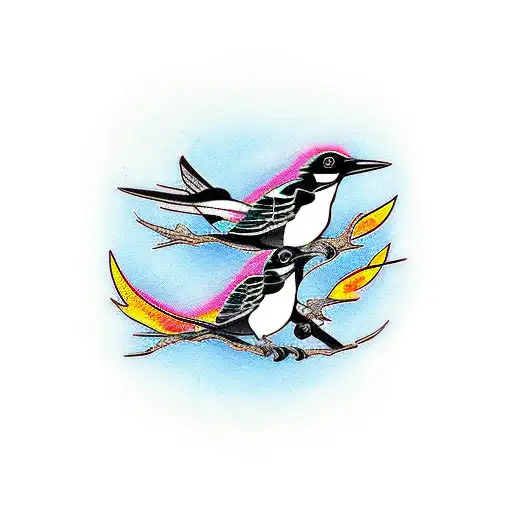 2 magpies with mission mountains tattoo design idea