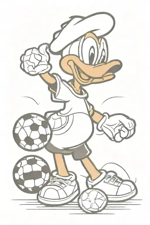 Donald Duck playing soccer ball tattoo design idea