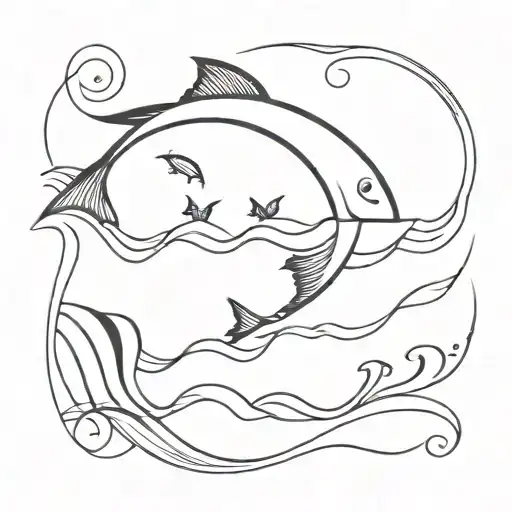 small fish and big wave merging tattoo design idea