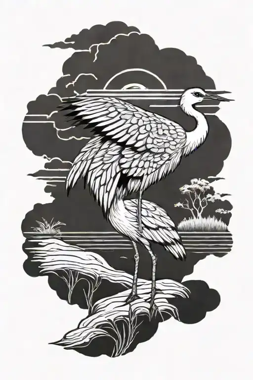 sandhill crane standing tattoo design idea