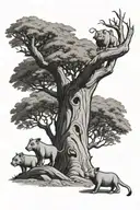 timon crying because pumba and simba are dead tree with creeping tattoo design idea