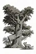 timon crying because pumba and simba are dead tree with creeping tattoo design idea