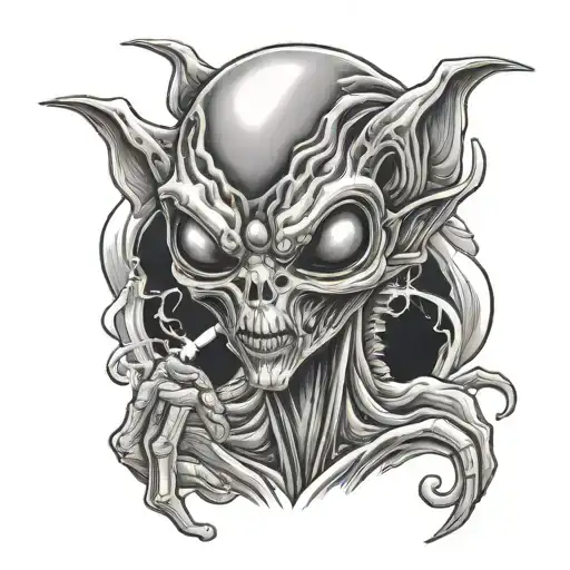 alien smoking tattoo design idea