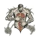 man arms arm despair  at hole in his chest    tattoo design idea