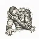 man arms arm despair  at hole in his chest    tattoo design idea
