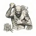man arms arm despair  at hole in his chest    tattoo design idea