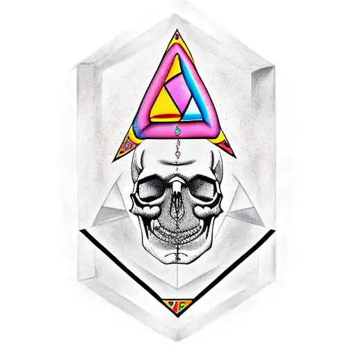 occult skull and snake in triangle  tattoo design idea