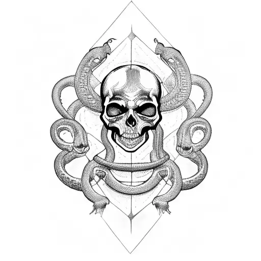 occult skull and snake tattoo design idea
