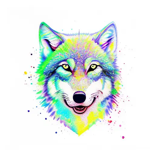 watercolor portrair of a wolf, vivid colors tattoo design idea