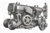 Combine elements of a high-performance car engine with cowboy tools like lassos and spurs in a geometric and minimalist design tattoo design idea
