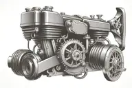 Combine elements of a high-performance car engine with cowboy tools like lassos and spurs in a geometric and minimalist design tattoo design idea