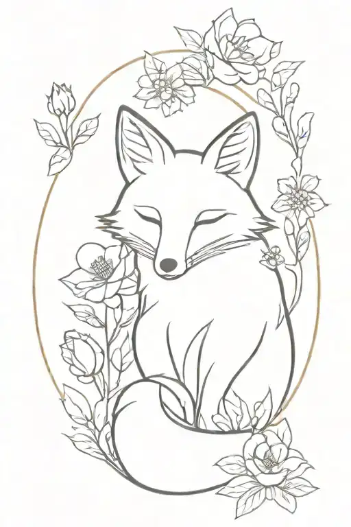 fox and flowers tattoo design idea
