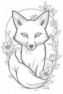 fox and flowers tattoo design idea