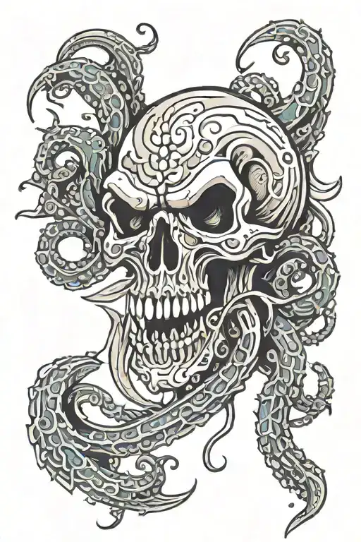 kraken skull, tattoo design idea