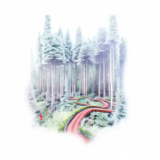 A motocross track winding through a mystical forest filled with enchanted creatures tattoo design idea