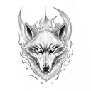 A ghost rider riding a wolf through a fiery forest tattoo design idea