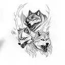 A ghost rider riding a wolf through a fiery forest tattoo design idea