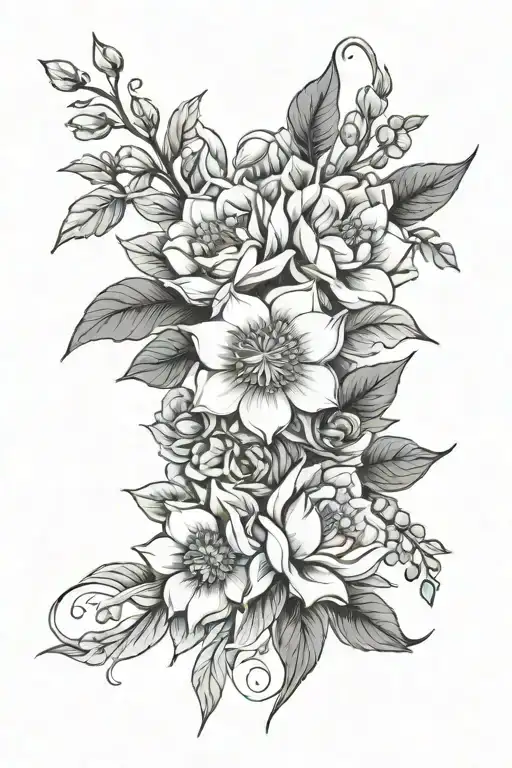 jade flower bouquet tattoo design idea