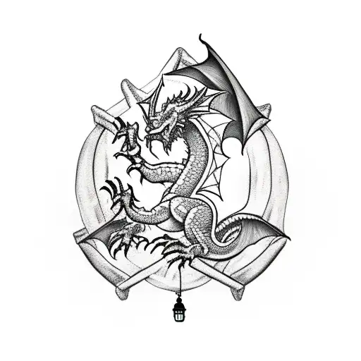 Welsh dragon with a miners lantern  tattoo design idea