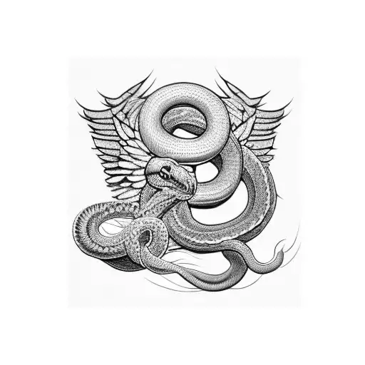 Male Angel choking snake tattoo design idea