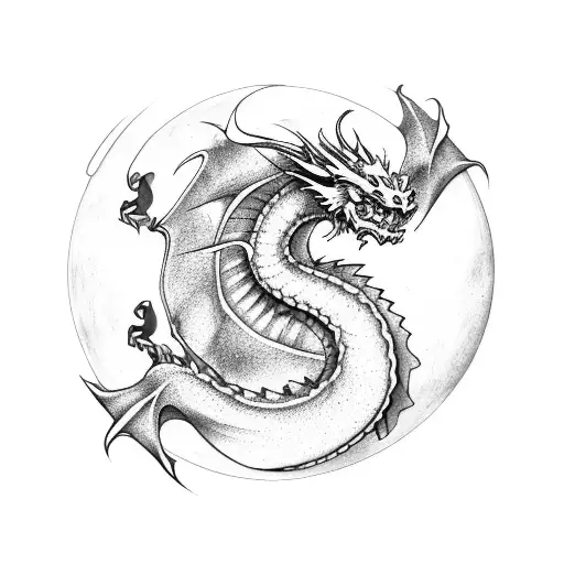dragon with uranus tattoo design idea