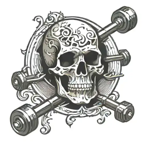 Barbell pierce skull tattoo design idea