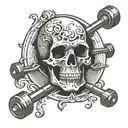 Barbell pierce skull tattoo design idea