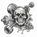Barbell pierce skull tattoo design idea
