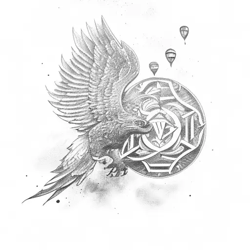 blitz mit adler und wolken hintergrund schatierungen  tattoo design idea