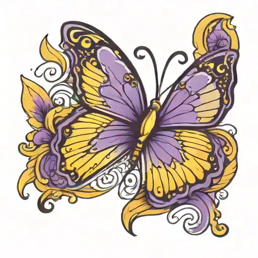 purple yellow butterfly  tattoo design idea